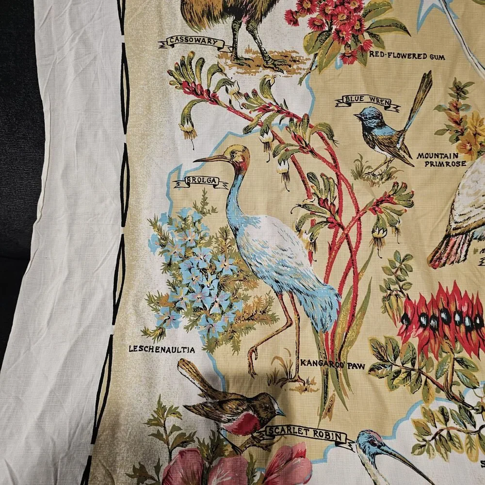 Vintage Australian Bird Tablecloth | Floral Table Linens | Card Table Cover